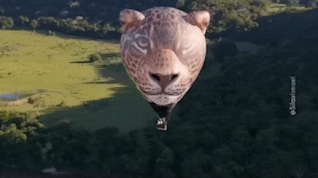 Balão inédito em formato de onça-pintada sobrevoa o Pantanal